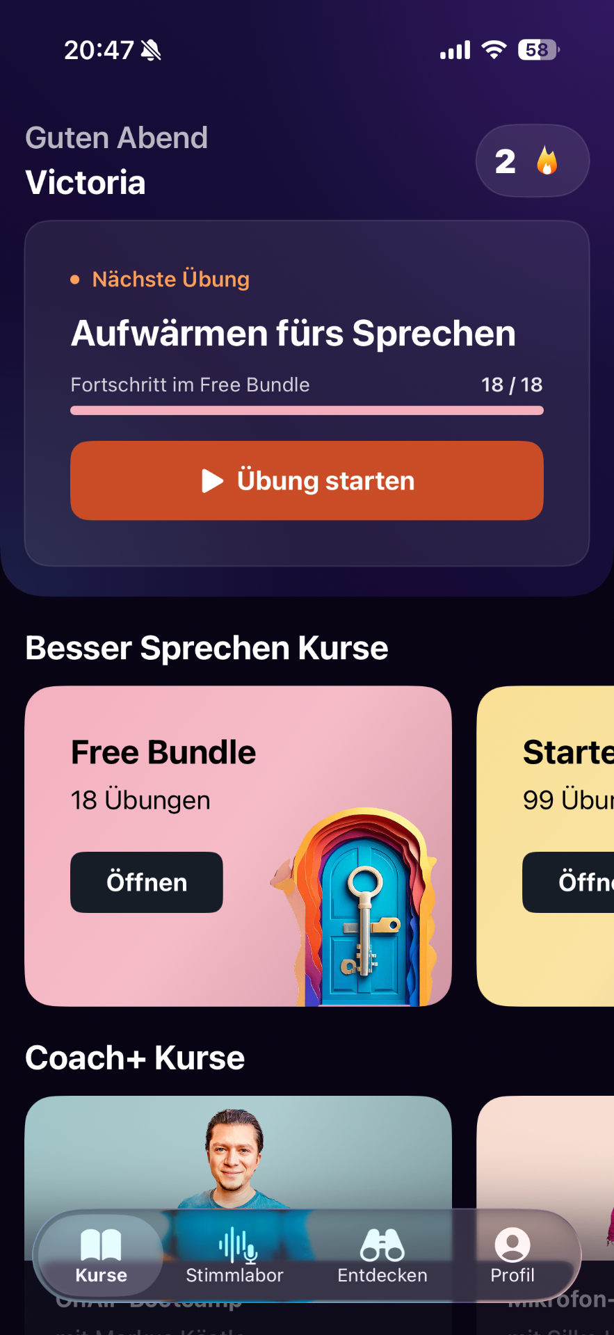 Besser Sprechen App - Startseite mit Bundles